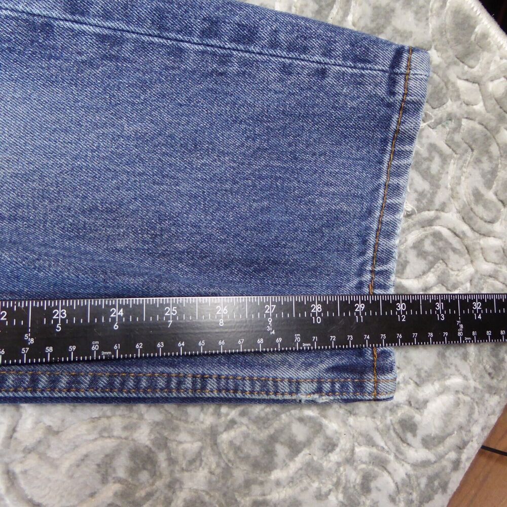 Levis 505 Jeans Mens 33x30 Blue Solid Denim Straight Distressed Workwear Adult - Picture 16 of 16
